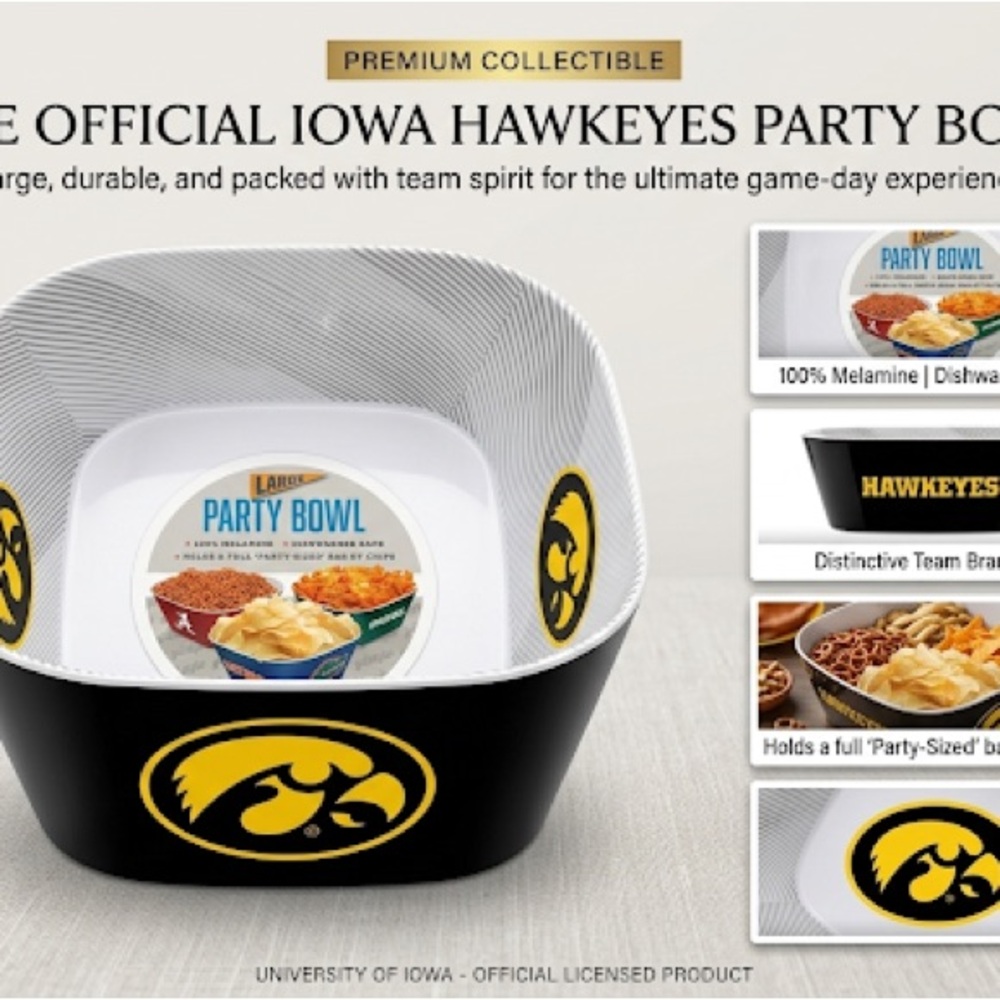 NWT Official Iowa Hawkeyes Black/Yellow Large Party Bowl Heavy